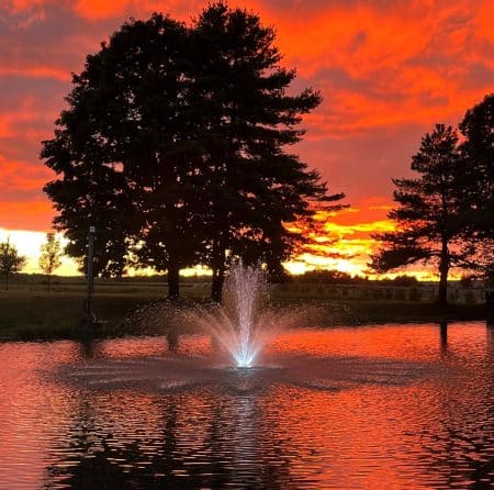 Fountain lights in the sunset