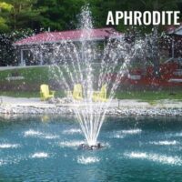 APHRODITE fountain nozzle creating a stunning spray display in a pond
