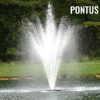 Pontus fountain nozzle creating a dynamic and tall water display in a pond.