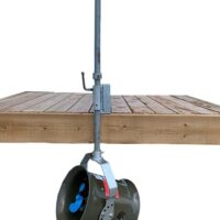Heavy Duty Dock Mount securely holding an Aquatic Weed Blower and Ice Eater for efficient operation.